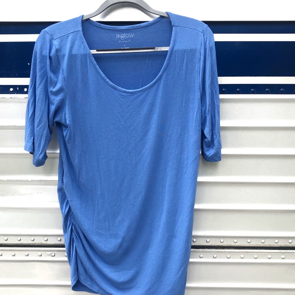 a:glow Maternity top blue ruched sides L stretchy